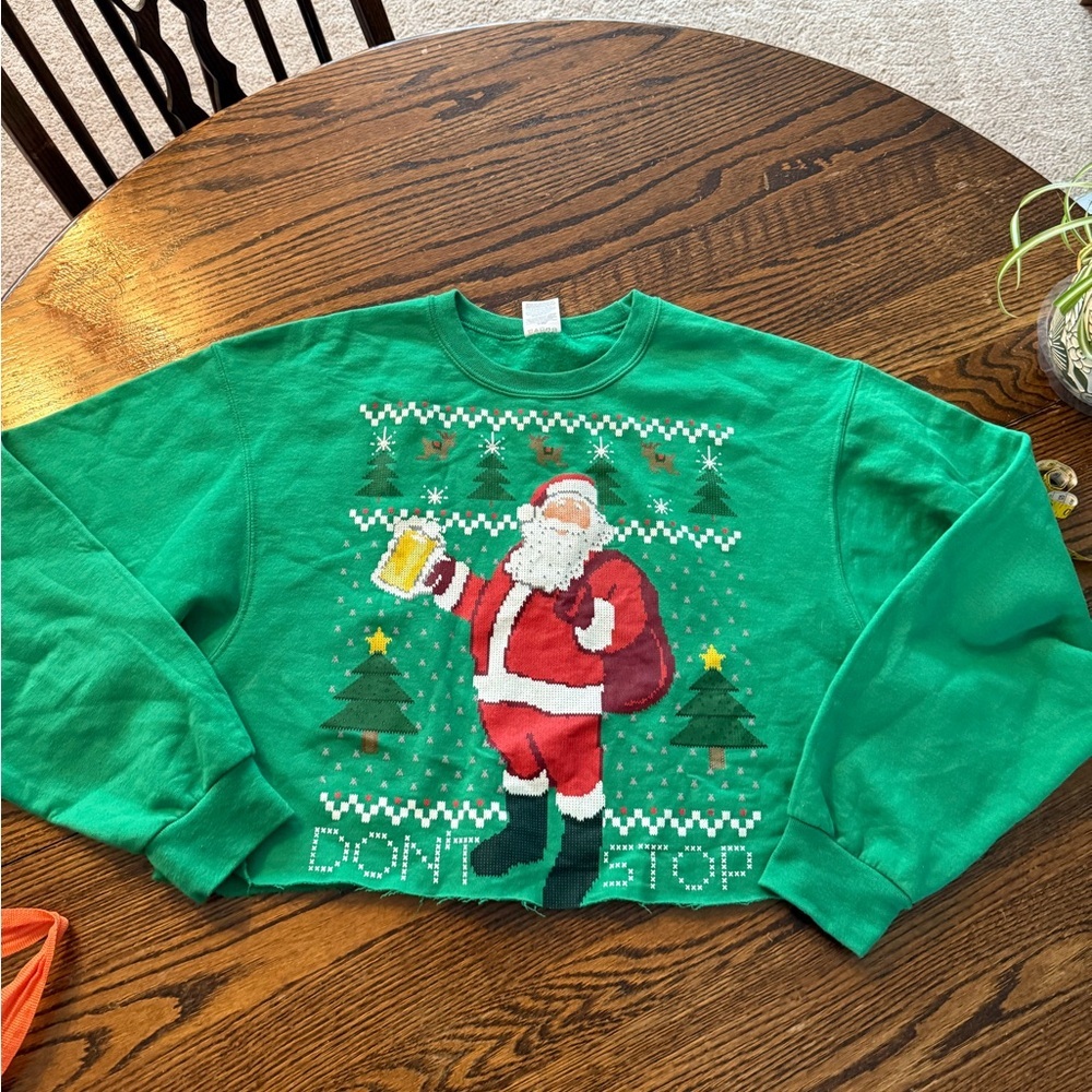 Cropped Santa Drinking Beer Crewneck